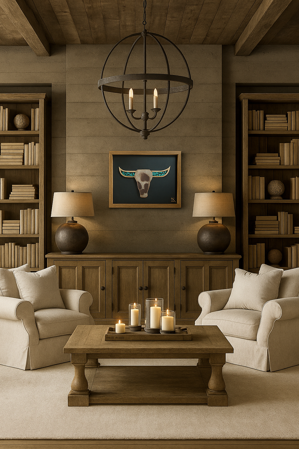 Turquoise Longhorn Wall Art | Cowhide Face & Rustic Frame