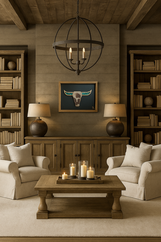 Turquoise Longhorn Wall Art | Cowhide Face & Rustic Frame